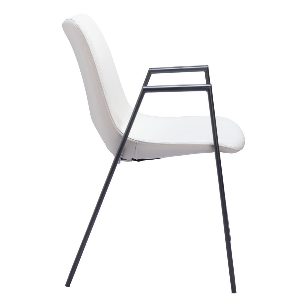 Set of Two White and Black Faux Leather Open Back Dining Arm Chairs