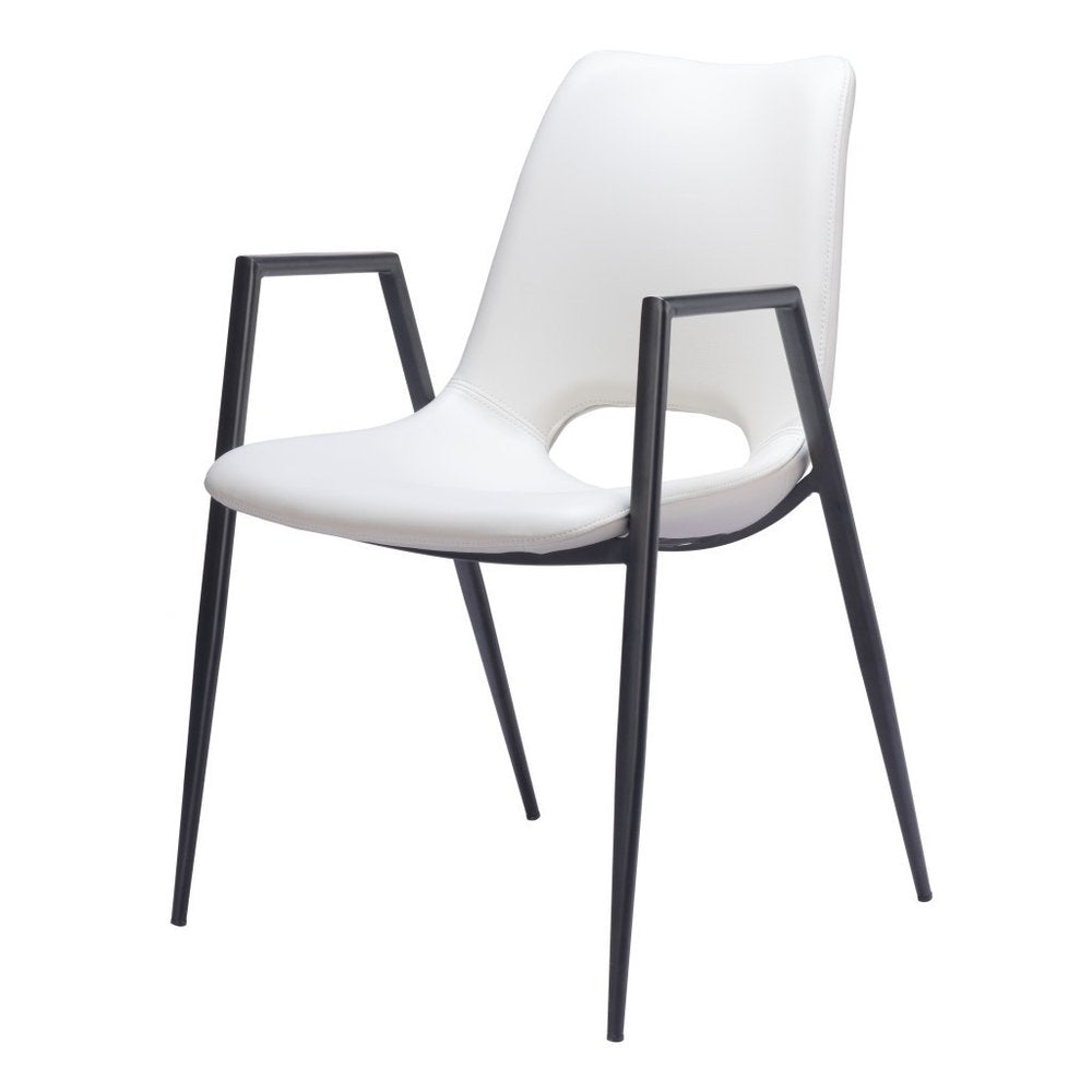 Set of Two White and Black Faux Leather Open Back Dining Arm Chairs