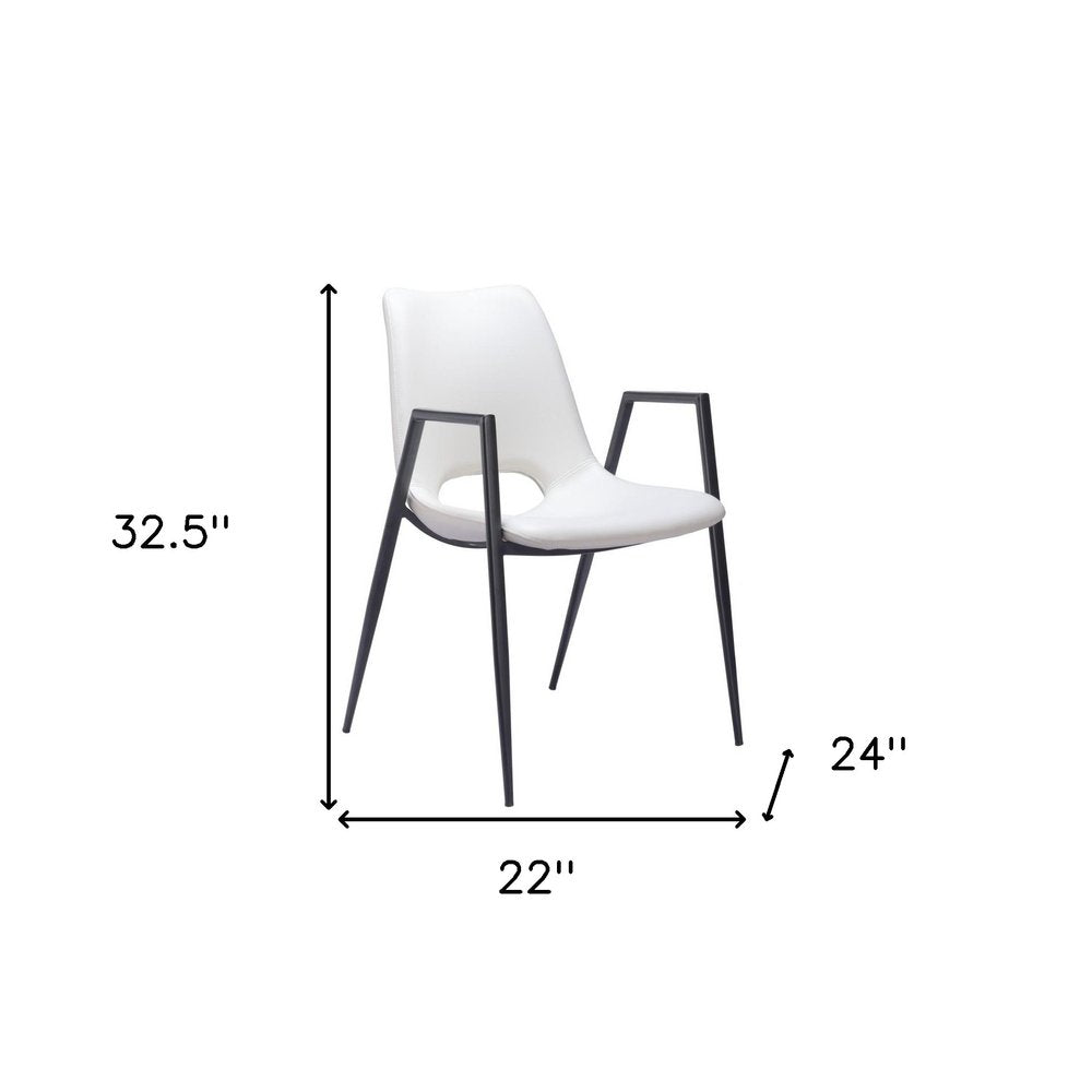 Set of Two White and Black Faux Leather Open Back Dining Arm Chairs