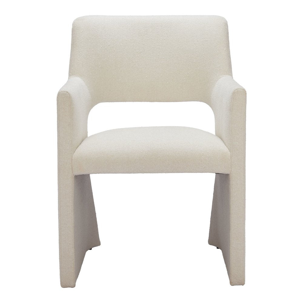 White Upholstered Faux Linen Dining Arm Chair