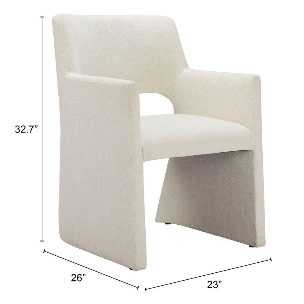 White Upholstered Faux Linen Dining Arm Chair