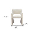 White Upholstered Faux Linen Dining Arm Chair