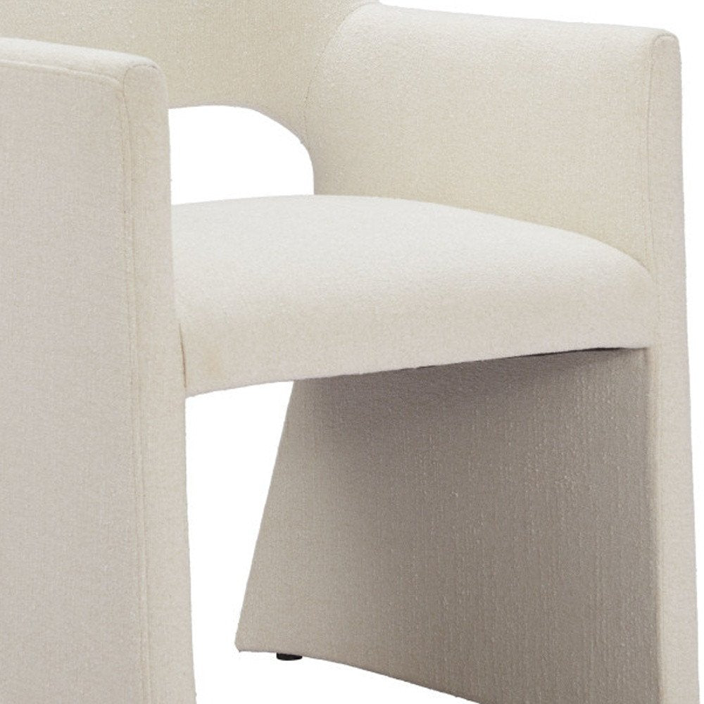 White Upholstered Faux Linen Dining Arm Chair