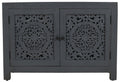 30" Gray Distressed Solid Wood Textured Door Accent Cabinet With Two Doors