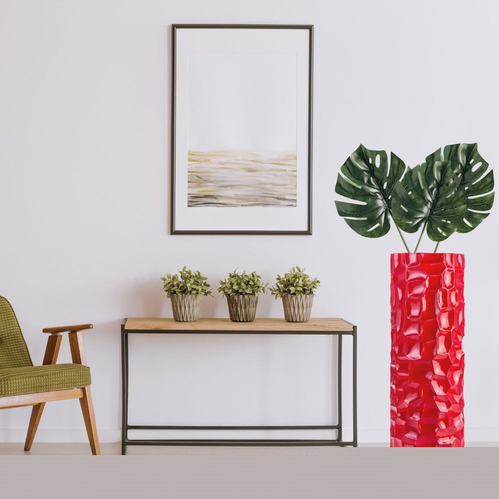 36" Red Faceted Geometric Resin Floor Vase