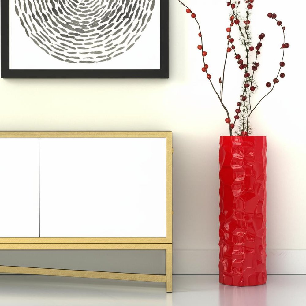 36" Red Faceted Geometric Resin Floor Vase