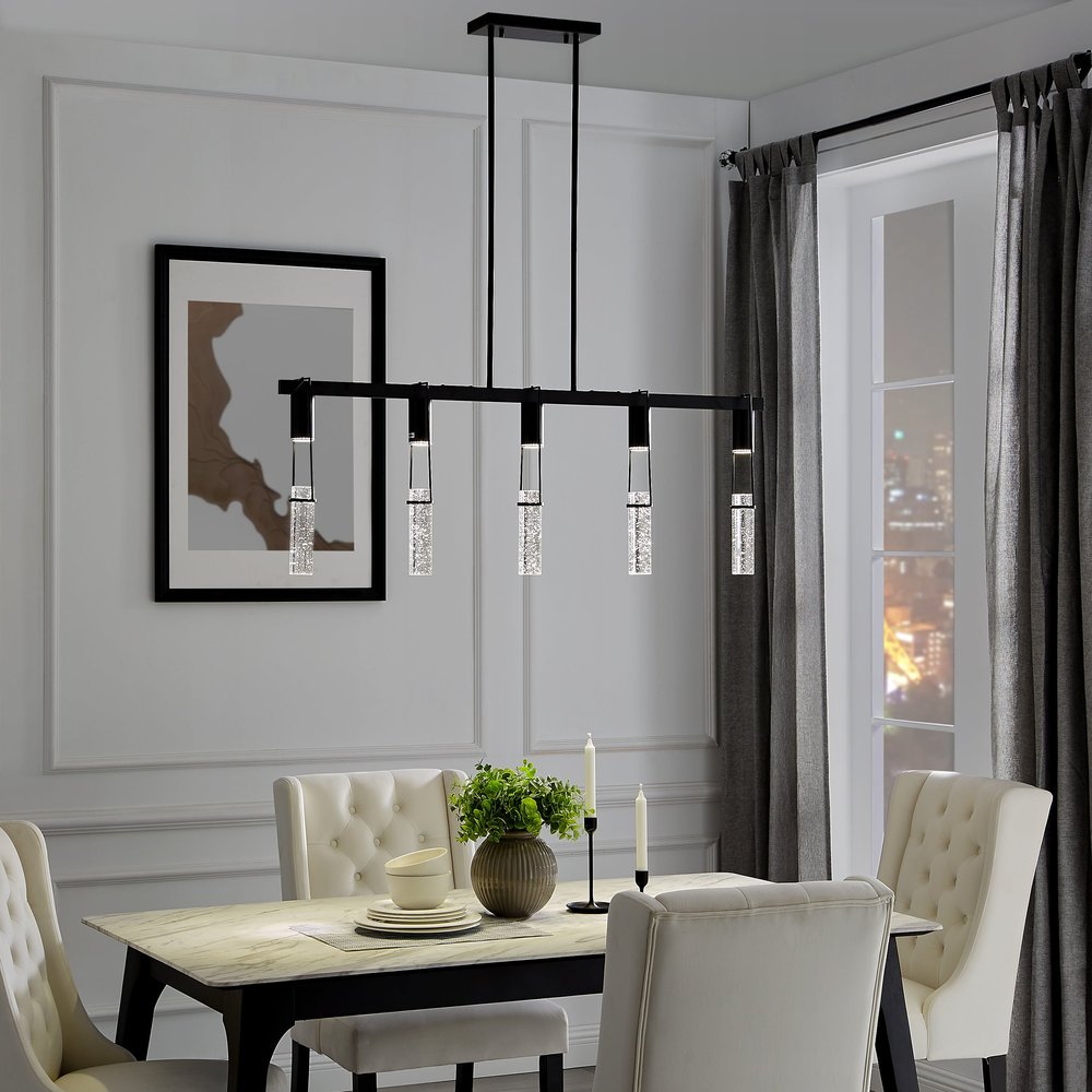 Black And Clear Five Light Metal and Faux Crystals Dimmable Smart Enabled Chandelier With Clear Shades