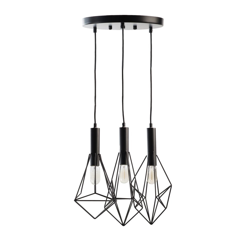 Black And Clear Three Light Metal Chandelier With Black Shades