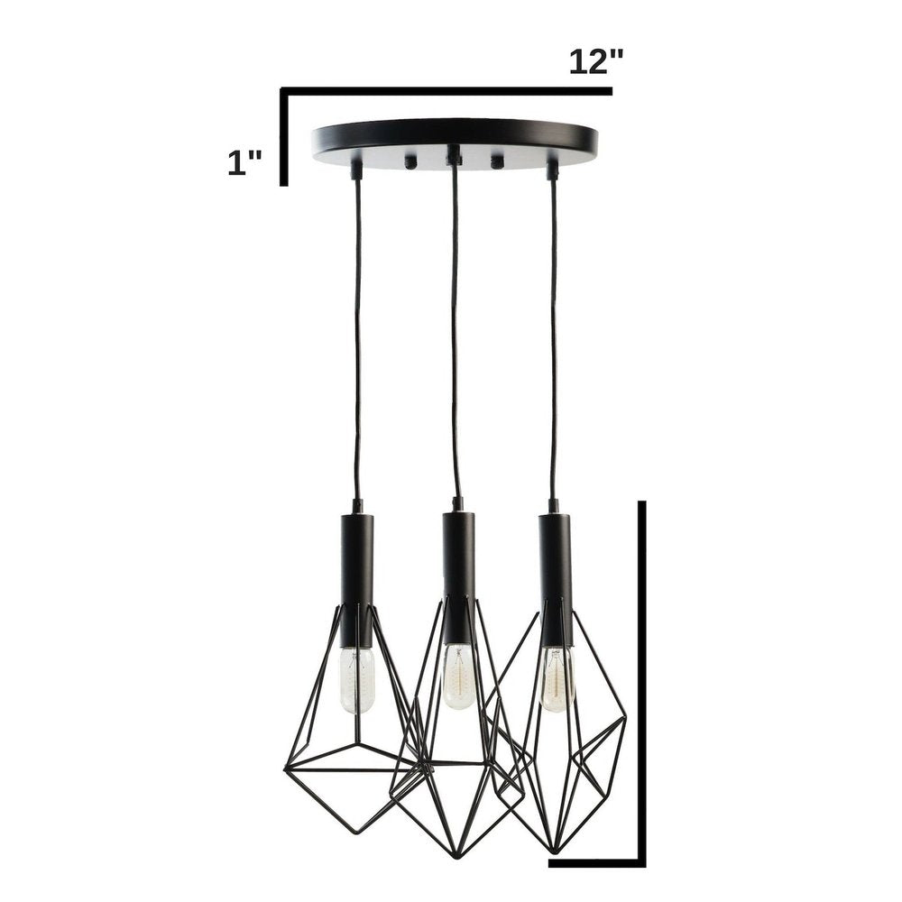 Black And Clear Three Light Metal Chandelier With Black Shades