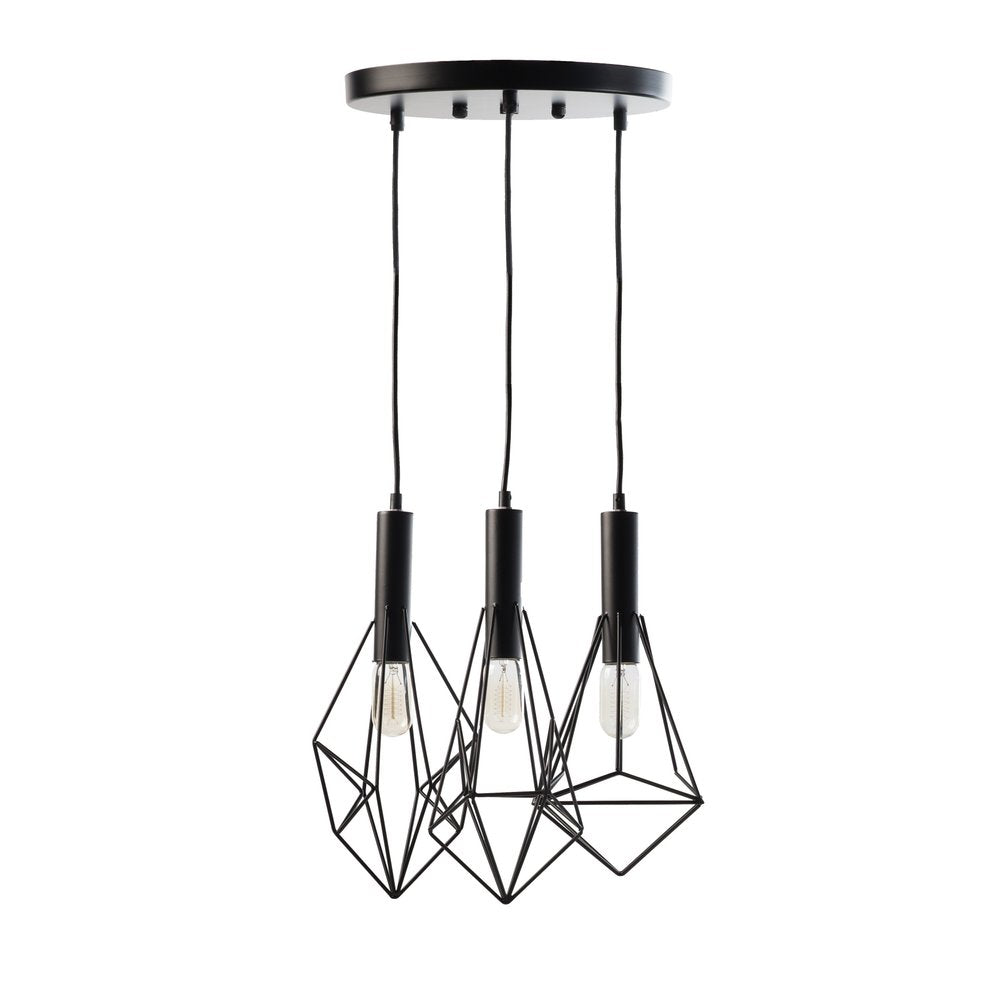 Black And Clear Three Light Metal Chandelier With Black Shades