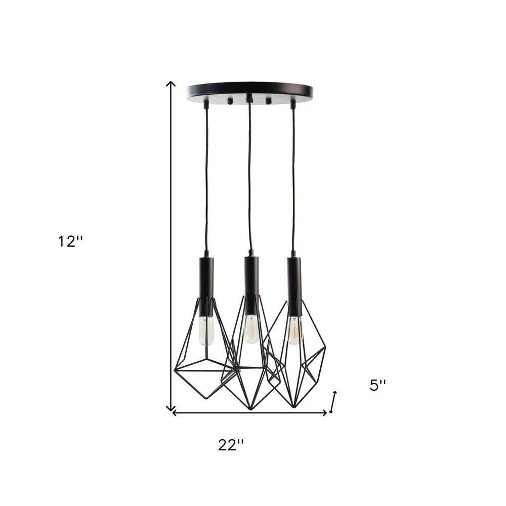 Black And Clear Three Light Metal Chandelier With Black Shades