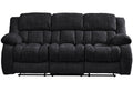 88" Black Upholstered Reclining USB Sofa With Toss Pillow