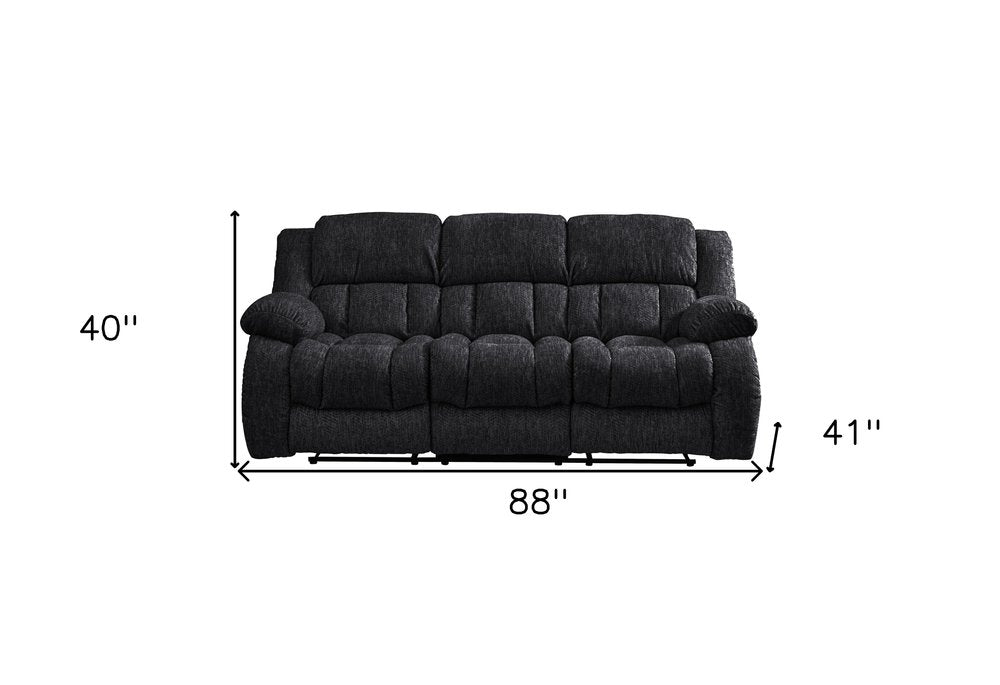 88" Black Upholstered Reclining USB Sofa With Toss Pillow