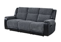 86" Black And Gray Fabric Reclining USB Sofa With Toss Pillow