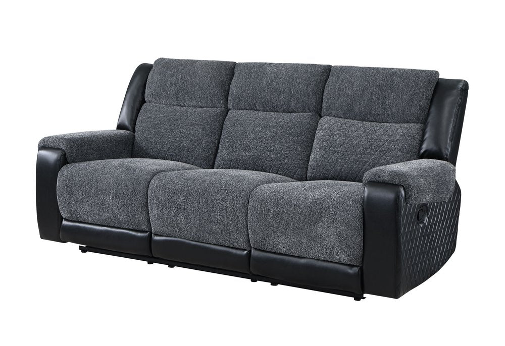 86" Black And Gray Fabric Reclining USB Sofa With Toss Pillow