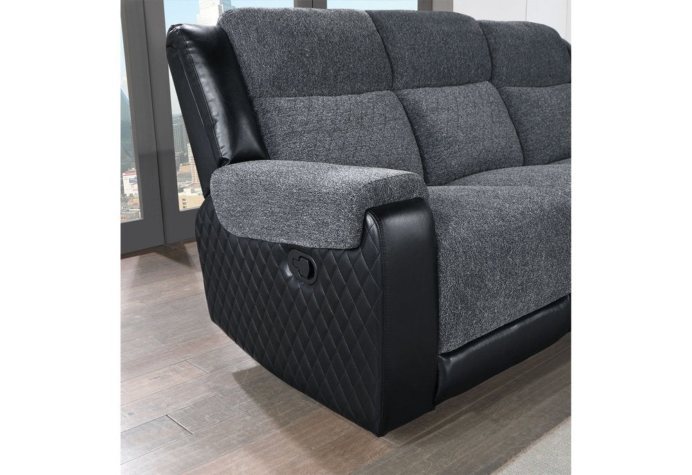 86" Black And Gray Fabric Reclining USB Sofa With Toss Pillow