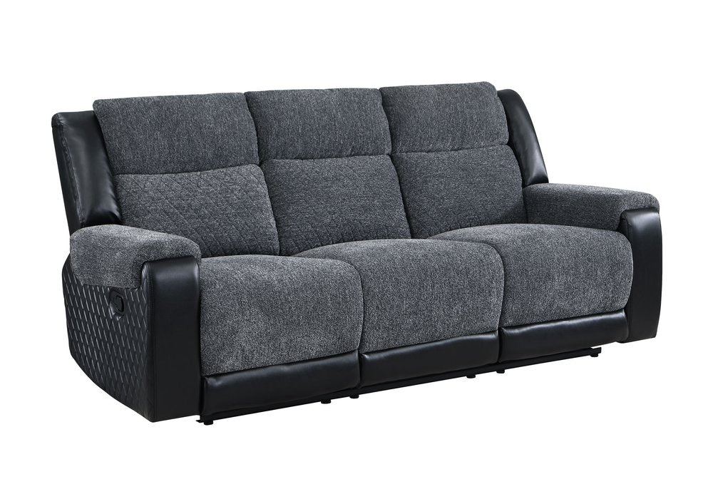 86" Black And Gray Fabric Reclining USB Sofa With Toss Pillow