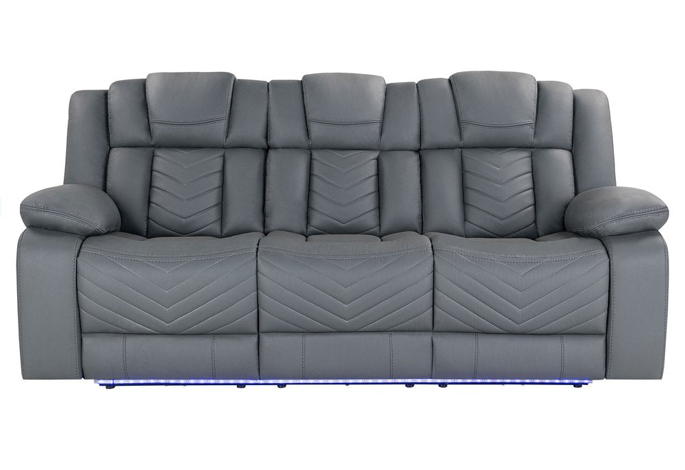 86" Light Gray Faux Leather Reclining USB Sofa