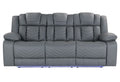 86" Light Gray Faux Leather Reclining USB Sofa