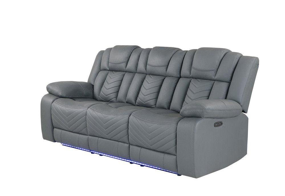 86" Light Gray Faux Leather Reclining USB Sofa