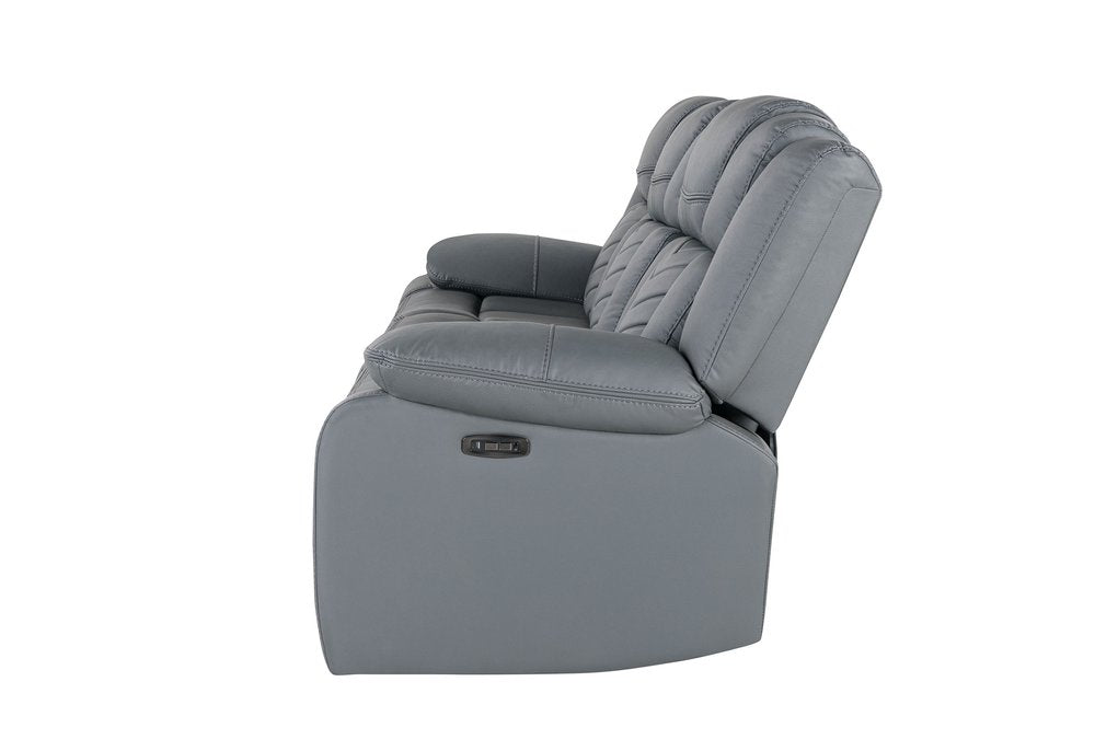 86" Light Gray Faux Leather Reclining USB Sofa