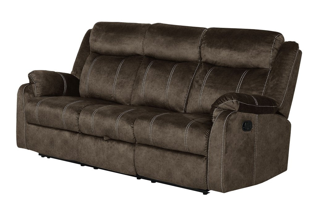80" Dark Brown Fabric Reclining USB Sofa With Toss Pillow
