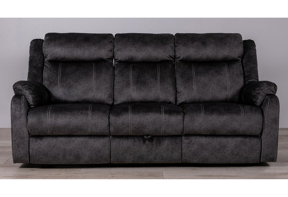 80" Dark Gray Fabric Reclining USB Sofa With Toss Pillow