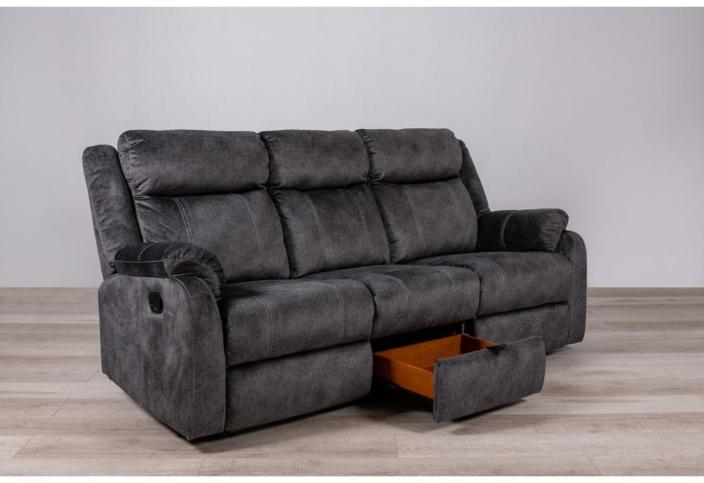 80" Dark Gray Fabric Reclining USB Sofa With Toss Pillow