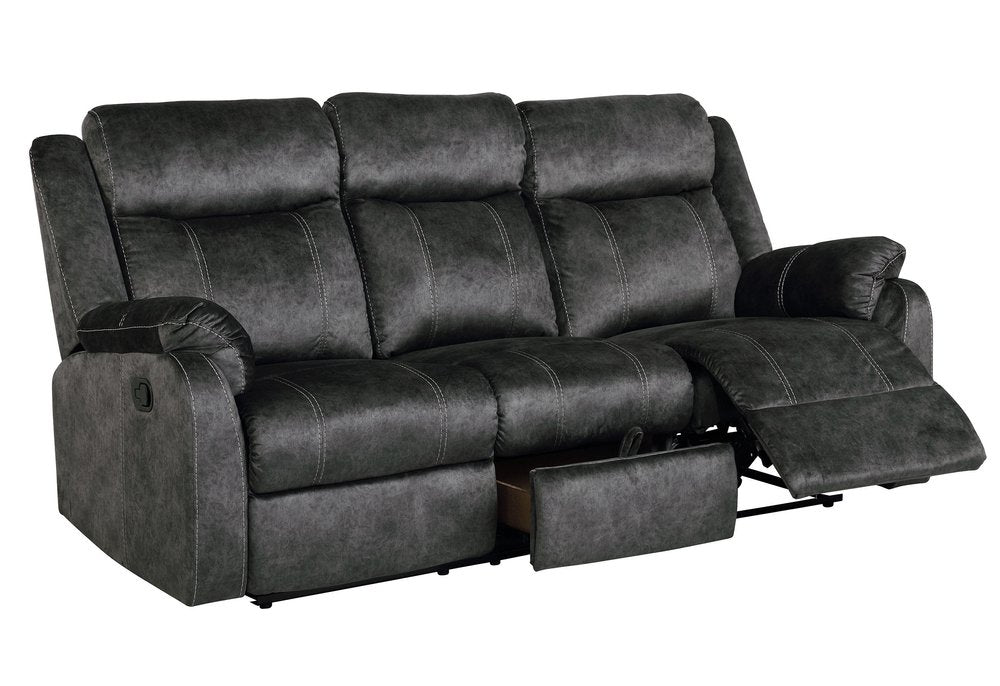 80" Dark Gray Fabric Reclining USB Sofa With Toss Pillow