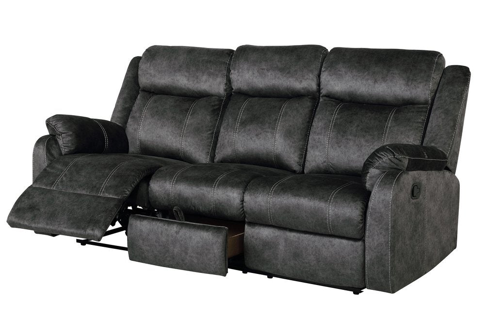 80" Dark Gray Fabric Reclining USB Sofa With Toss Pillow