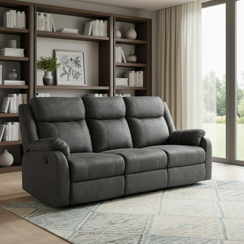 80" Dark Gray Fabric Reclining USB Sofa With Toss Pillow