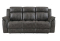 83" Charcoal Fabric Reclining USB Sofa With Toss Pillow