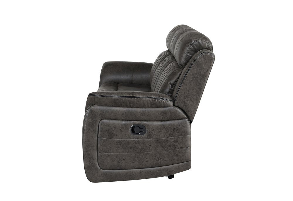 83" Charcoal Fabric Reclining USB Sofa With Toss Pillow