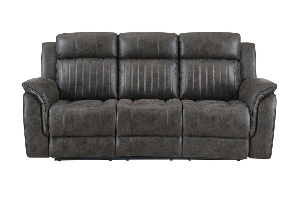 83" Charcoal Fabric Reclining USB Sofa With Toss Pillow