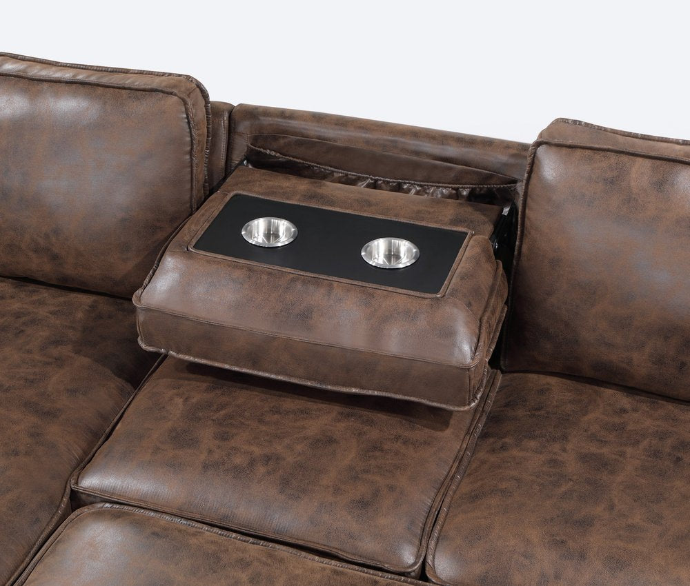 92" Dark Brown Upholstered Sleeper USB Sleeper Sofa Chaise With Toss Pillow