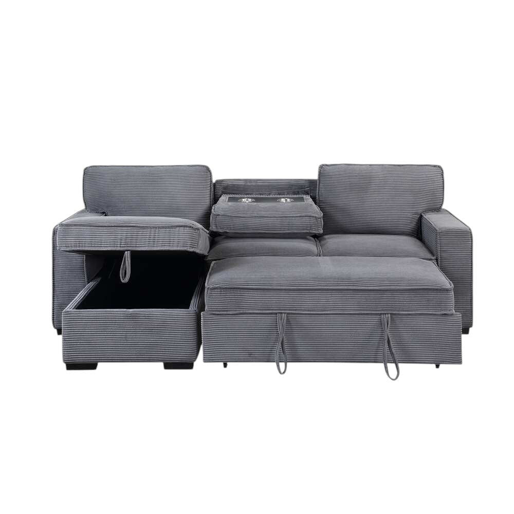 92" Light Gray Sleeper USB Sleeper Sofa And Toss Pillow With Black Legs