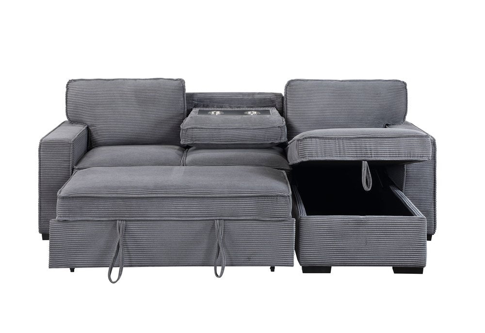 92" Light Gray Sleeper USB Sleeper Sofa And Toss Pillow With Black Legs