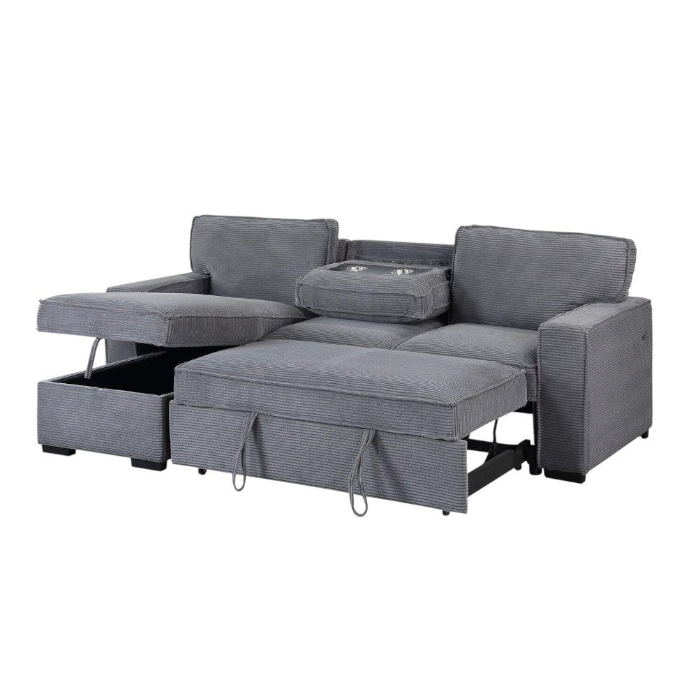 92" Light Gray Sleeper USB Sleeper Sofa And Toss Pillow With Black Legs