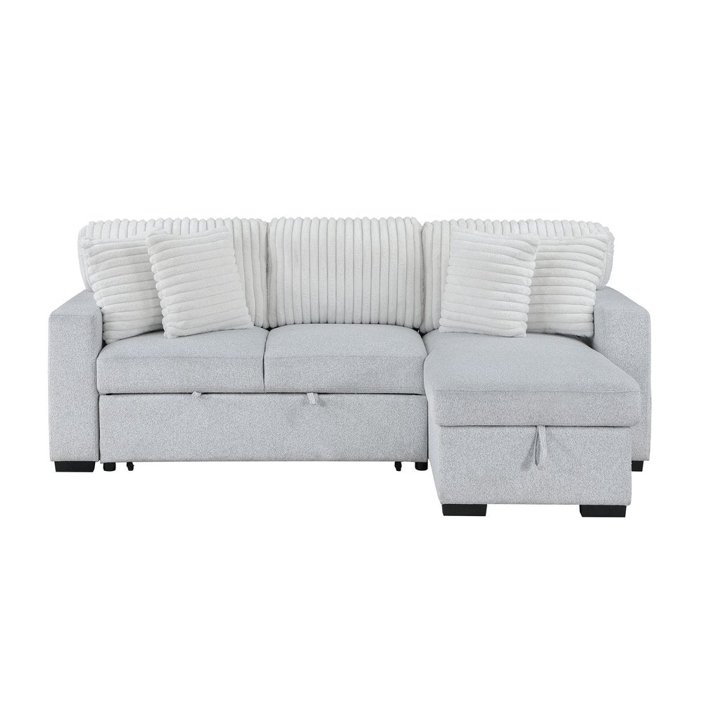 92" Gray And White Fabric Sleeper USB Sleeper Sofa With Toss Pillow