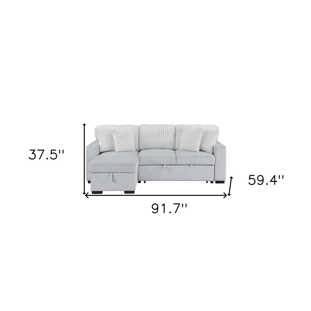 92" Gray And White Fabric Sleeper USB Sleeper Sofa With Toss Pillow
