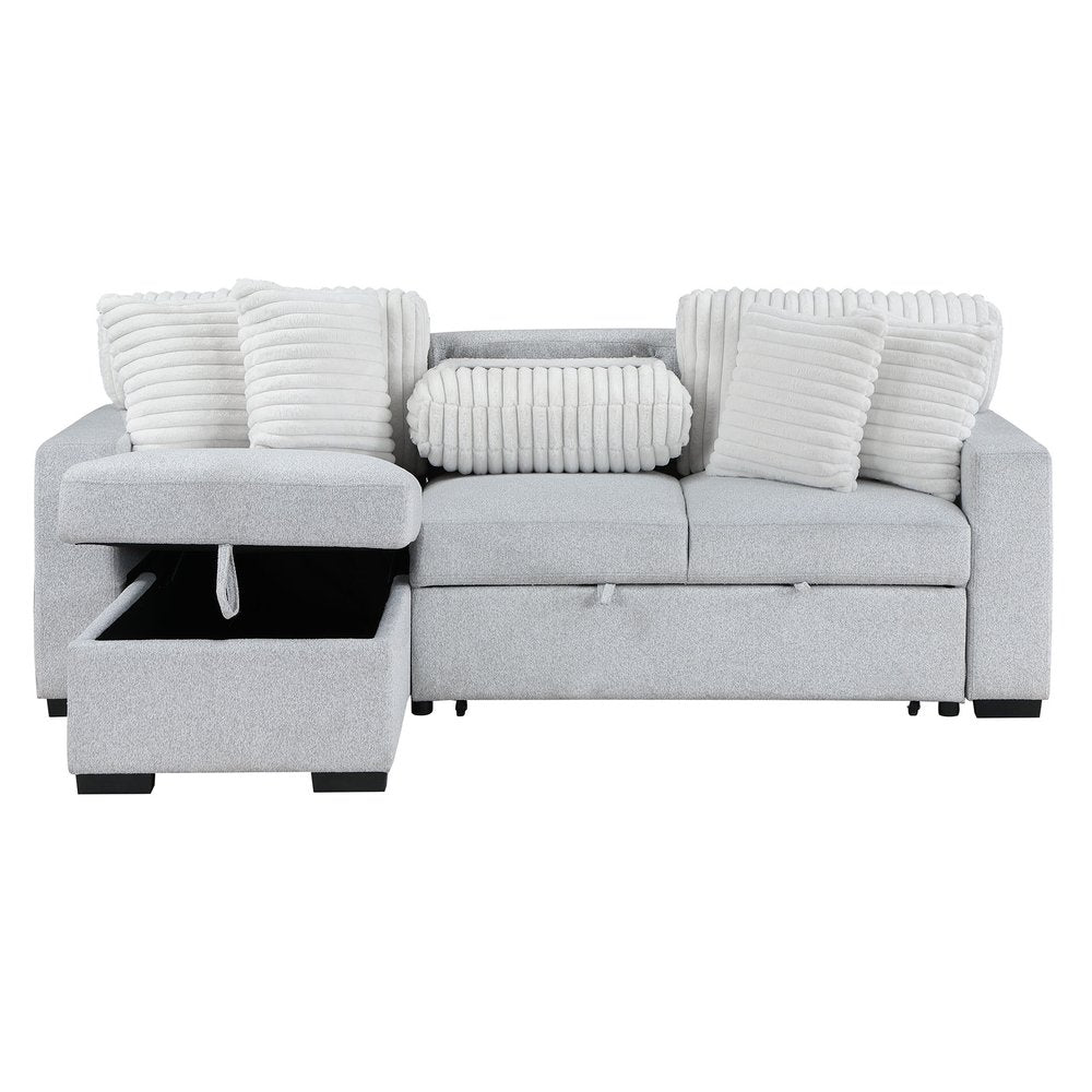 92" Gray And White Fabric Sleeper USB Sleeper Sofa With Toss Pillow