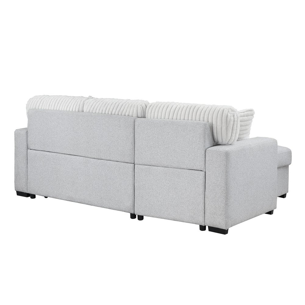 92" Gray And White Fabric Sleeper USB Sleeper Sofa With Toss Pillow