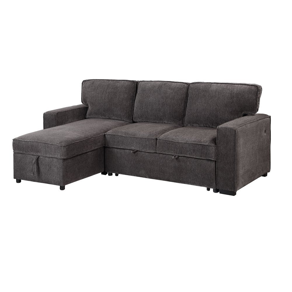 92" Dark Gray Upholstered Sleeper USB Sleeper Sofa With Toss Pillow