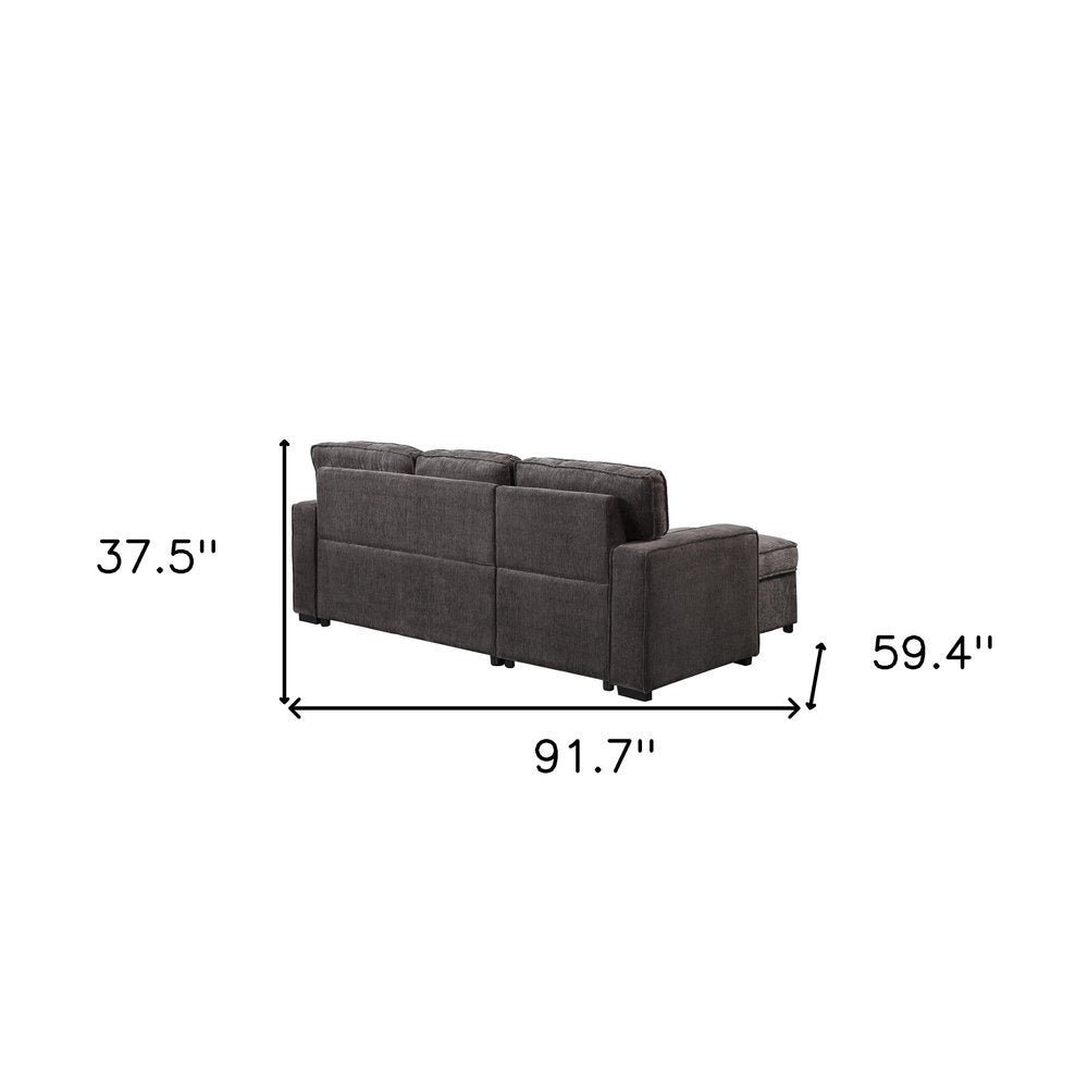 92" Dark Gray Upholstered Sleeper USB Sleeper Sofa With Toss Pillow