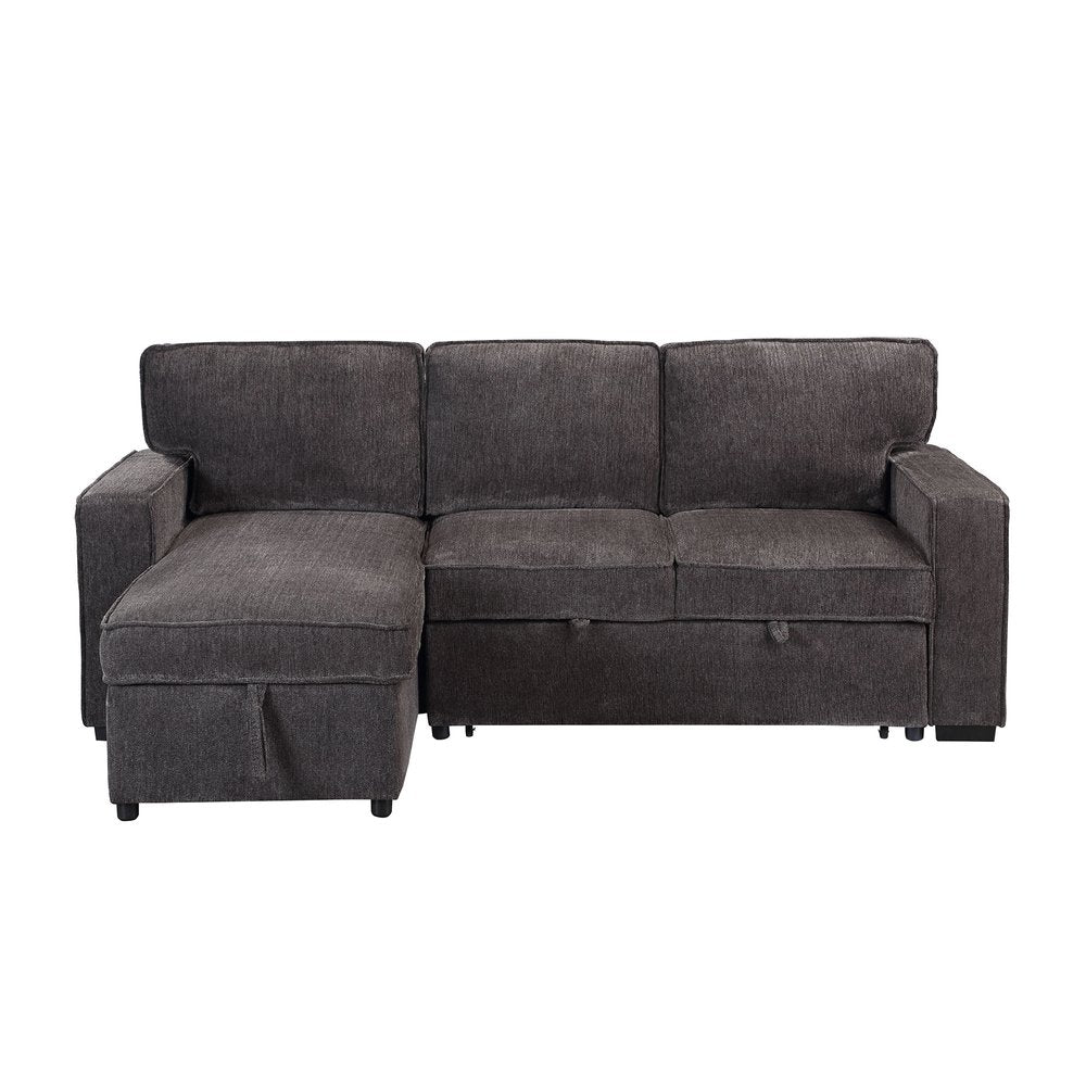 92" Dark Gray Upholstered Sleeper USB Sleeper Sofa With Toss Pillow