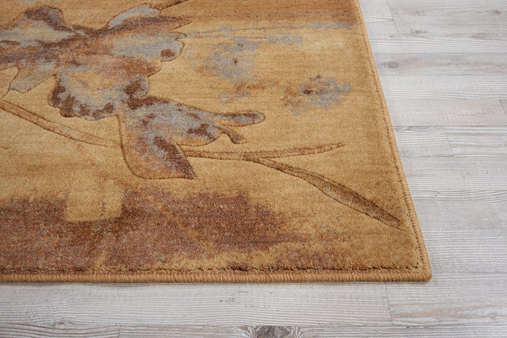 10' Beige Red And Orange Floral Non Skid Runner Rug