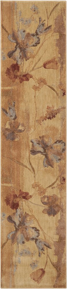 10' Beige Red And Orange Floral Non Skid Runner Rug