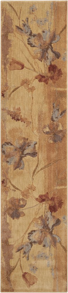 10' Beige Red And Orange Floral Non Skid Runner Rug