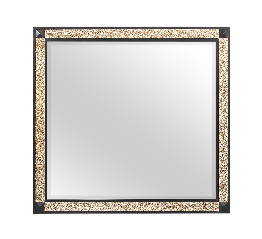 36" Black And Gold Faux Crystal And Wood Dresser Mount Framed Mirror