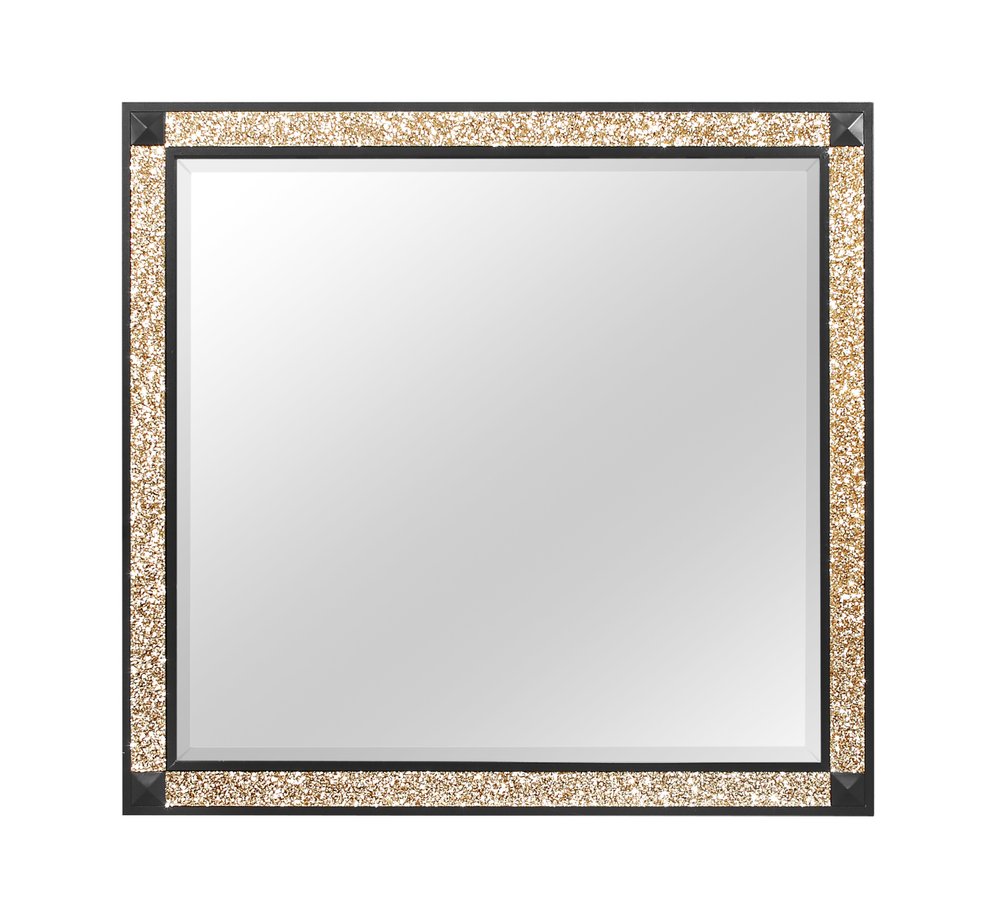 36" Black And Gold Faux Crystal And Wood Dresser Mount Framed Mirror